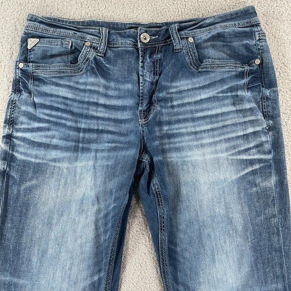 - Salvage Jeans Anarchy Straight Regular Fit 36S (36x30) Denim Buckle Dist… - Picture 2 of 9